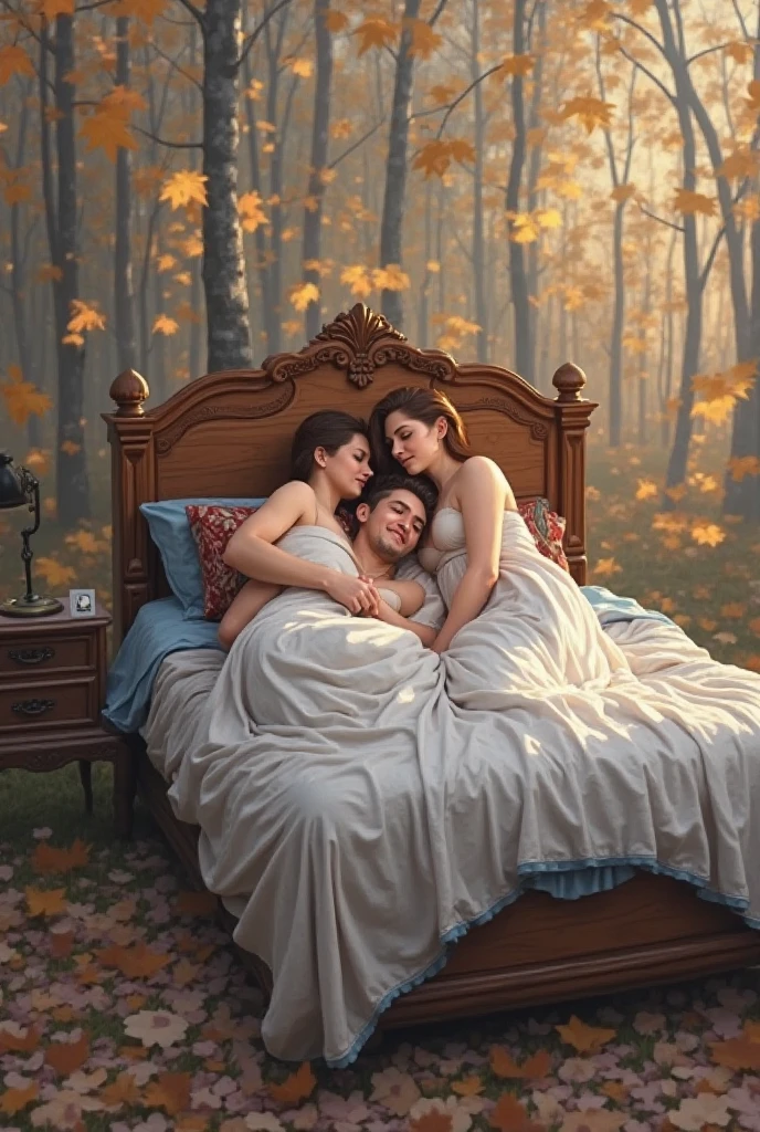 Husband and wife sleeping with the illness on bed