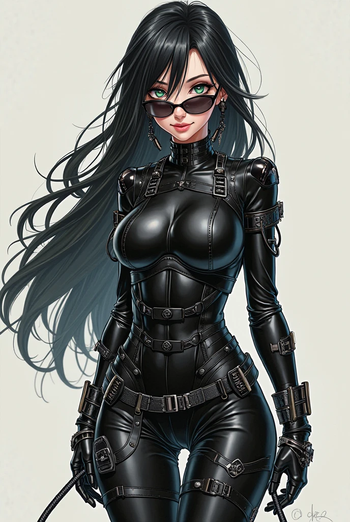 18 year old gothic british girl, with a cyberpunk background, long leather pencil skirt, leather corset, medium breasts, black lips, green eyes, medium eyelashes, medium nose, medium ears, thick eyebrows, long blck hair, looks silly away, natural skin, moles on skin, (cinematic, film grain: 1.1) smile, dynamic body posture, full body, + cinematic darkness, chiaroscuro, contrasted, ma(:0)disyn s(:0)hipman, all prologue, continuation, youth body, at the French Riviera film festival, corporate punk, wrapped, surreal, high quality photography , 3-point lighting, flash with softbox, 4k, leica m6, hp5 plus, sharp focus, high resolution, award-winning photography, medium photo grain, 50mm, f2.8, depth of field