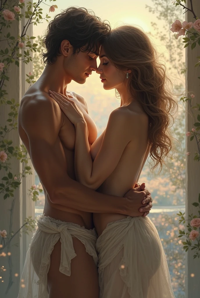 (((man and woman having sex in various position))) (1 gorgeous malay girl wearing thongs and arm sleeve, topless, wearing plain hijab, she is hugging 1 handsome man 40 years old with slick back hair, he is shirtless and wear panties) ((he is having sex with her)), dynamic pose, ultra realistic, masterpiece, maximum quality, detailed skin texture, skin pores, film grain, eyes closed, skin marks, moles, highly detailed skin, fantasy flower garden, (flowers blooming densely in background), lisianthus, pale pink and light azure color grading, surreal and dreamy environment, ethereal foliage, high contrast, ink strokes, over exposure, abstract, (watercolor painting by John Berkey and Jeremy Mann, brush strokes), flower petals and leaves flying blown by wind, film grain, film noise, cinematic composition ((KAMASUTRA))