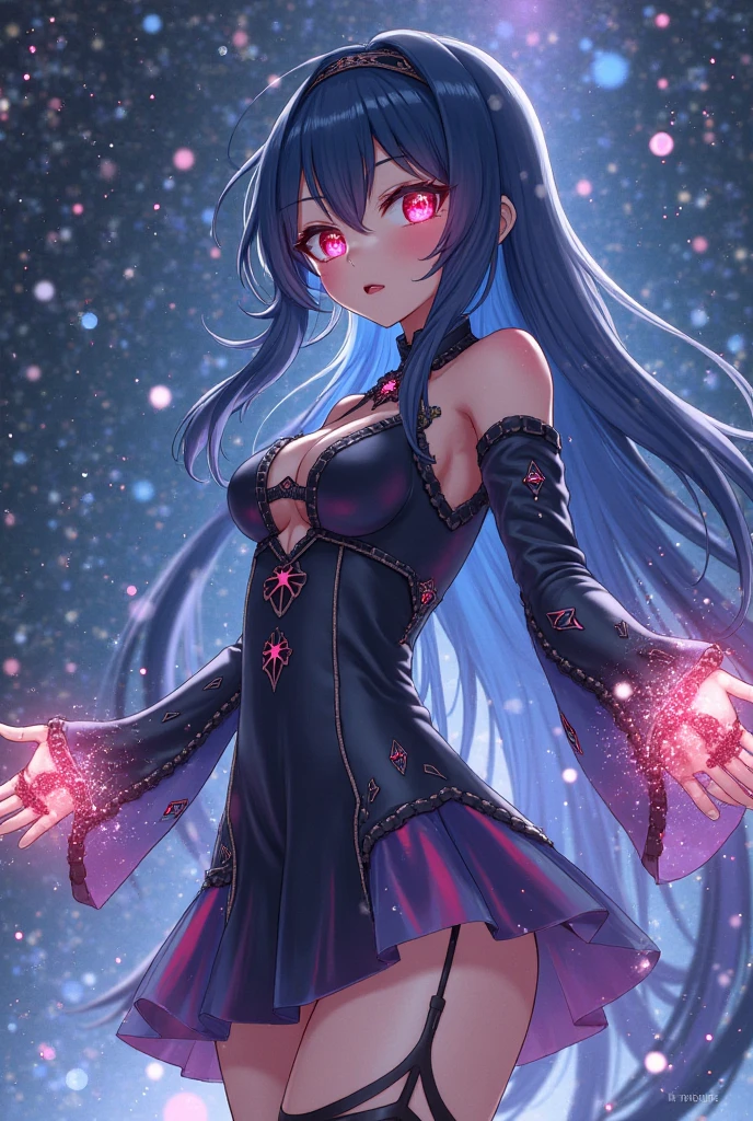 fantasy setting, girl, (long hair:1.1), red and black hair, xuer hologram Laser dress, lingerie, lace, leotard, spiral, flashing lights, smile,
Masterpiece, best quality, detailed background, intricate details, detailed, <lora:detail_slider_v4:1.25> <lora:hologram Laser dress_XRYCJ:0.8>,