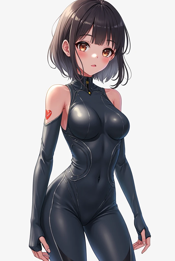 girl, full body, standing, 20 years old, smart body, brown hair, medium hair, wave hair, cyber punk suit, high detailed real eye, high quality eye, double eyelid, high detailed real skin, high quality skin, sweaty skin, professional lighting, real shadow, masterpiece,