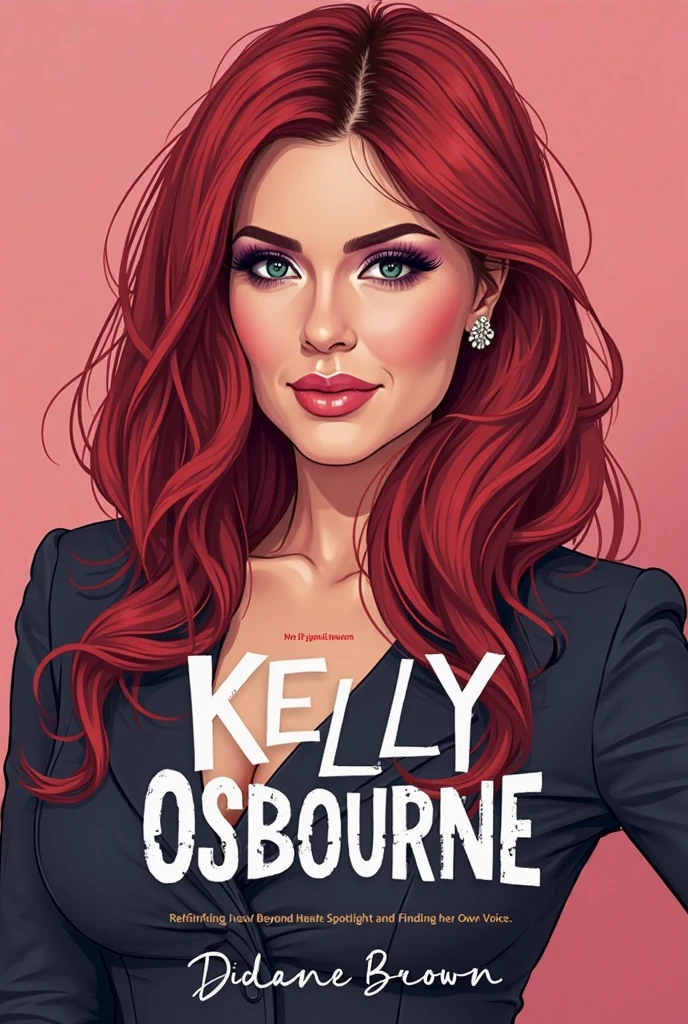 lucy pinder, face portrait, smiling, curly hair red hair, red lipstick, very chubby woman, black t-shirt