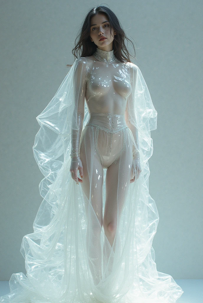 (masterpiece), (best quality), (ultra-detailed), (masterpiece), (best quality), (ultra-detailed), (a jellyfish girl with light blue skin), (glow hair), multicolored hair, white eyelashes, glowing purple eyes, medium breasts, intricate white frilled dress, dynamic angle, underwater, full body, surrounded by sealife, (pastel color:1.4), (watercolor: 1.2), (best softness:1.2), serene