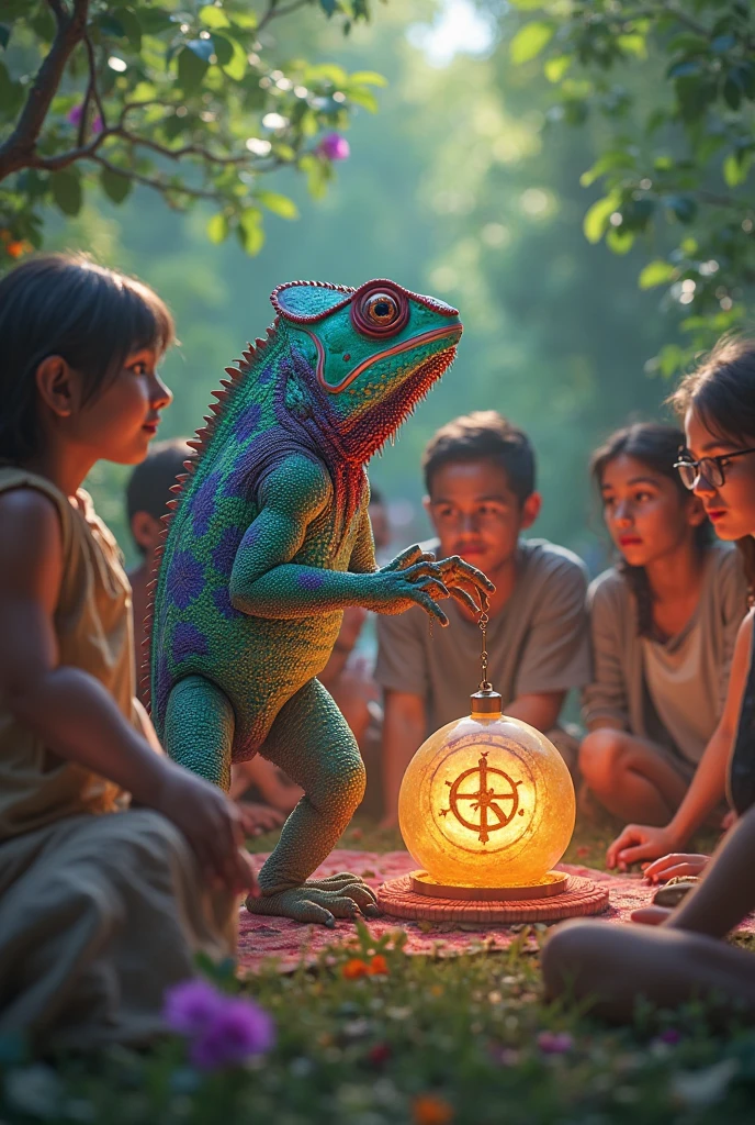 a phyllomedusa bicolor, amazon forest, native matses people, in a kambo ritual, around a campfire, observing a shamanic healing