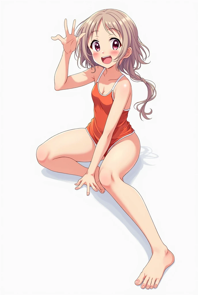 Smooth anime CG art、Focus Only、1 girl、Front view、(((full nude)))、(((nude)))、naked、(((Small breasts)))、(((brown eyes)))、(((sweat)))、Semi-short hair、(((Sweaty)))、Watery eye、blush、(((Embarrassed look)))、((Open your mouth))、(((sitting)))、(((simple background)))、(((full body shot:1.4)))、(((knees up:1.2)))、(((arms behind back)))、spread your legs、(((micro bikini)))