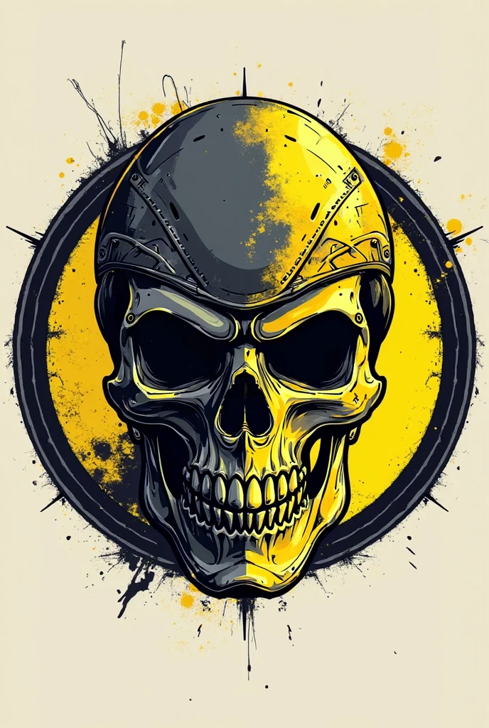 Create a logo for a clothing brand called BIOHazard Clothing in a minimalist cartoon style with no background by combining the biohazard symbol with a skull