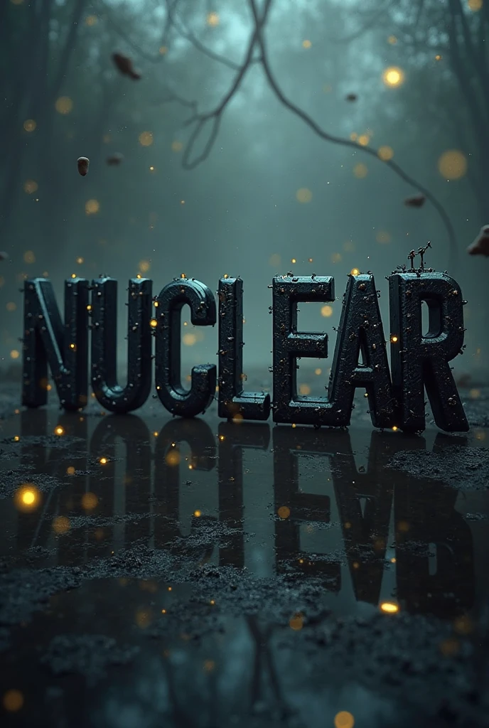 A picture with a word "Chernobyl" written over it  with its letter are made of broken bricks and a exploded nuclear reactor and fire explosion at the background 