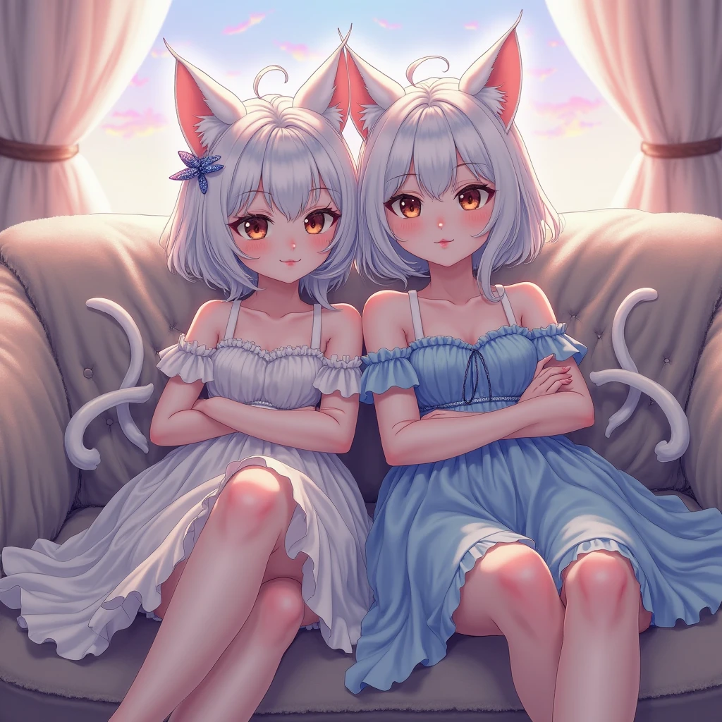 ((Best quality1.2))、((Masterpiece 1.2))、((Fashionable clothes))、((Bring a cute cat 1.5))、White((Rainbow Hair))、Back Alley