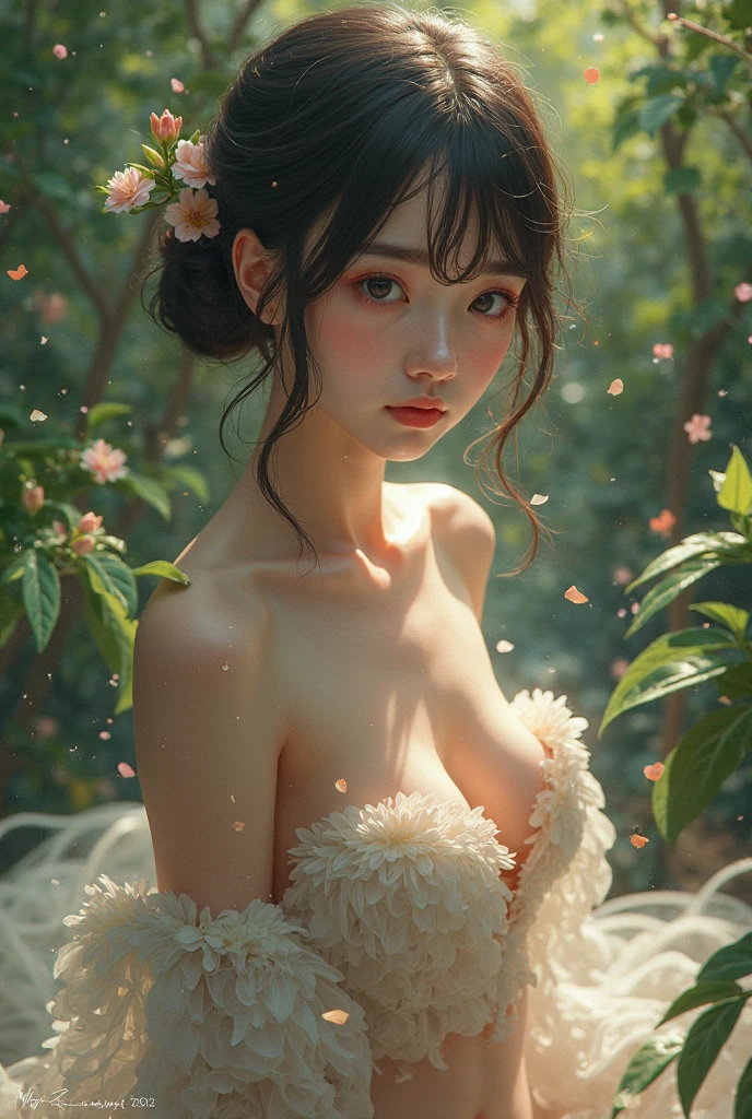 Top quality, RAW Photo, Highest Quality Image, 16K, Full body, Age 18 years old, Realistic, Photorealistic, Beautiful Asian Girls, Sexy, Perfect slender body, White pale skin, Beautiful hair, Wavy hair, Purple Hair,, Short hairstyle, Detailed face, Detailed body, Detailed skin, Double eyelids, Big eyes, long eyelashes, bright eyes, green eyes, natural lips, detailed lips, slender legs, thin waist , small hip, Naked, Pussy, Hairy, Pink nipples, Round shape breasts, detailed breasts, Beautiful breasts, Big Breasts, Perfect breasts, small thighs, posing in flowers field, pink tone light , soft light , smiling, light wind,
