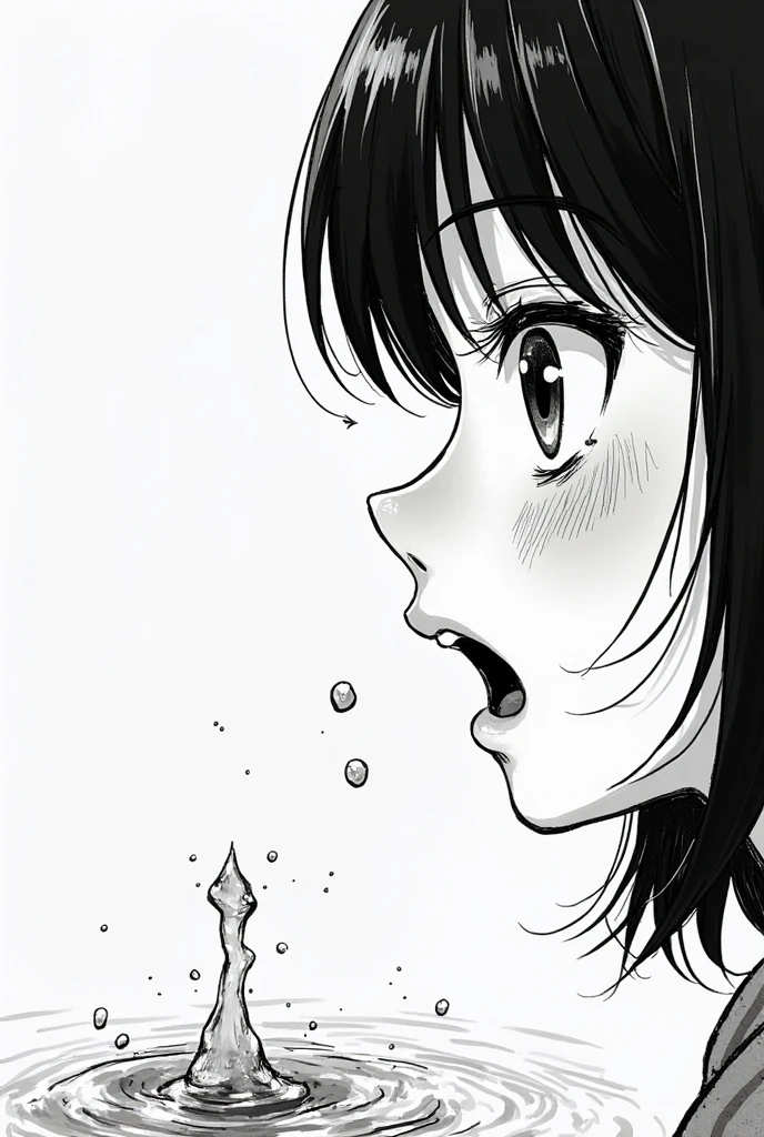 a color,(Best quality), (Masterpiece), (Solo), 0 stroke, Tongue out, Mouth open, (Grain photography, Luminance noise), From above,Spit out the milk