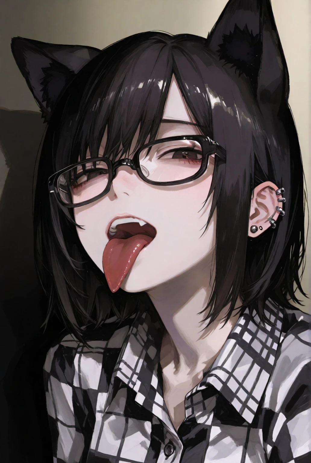 (NSFW1.5)、((ha :1.4))、((Sucking a  :1.4))、A frustrated look on his face、wears glasses、maid clothes、Cat's ears、   ( Sucking a :1.4)、pov from down、( Sucking a :1.4), I'm giving a、((fullnude:1.4))、((barechested:1.4))、look at viewr, Master masterpiece、top-quality、The ultra -The high-definition、Top resolution、ighly detailed、Professional Lighting、CG Illustration、Thin、Very cute、small tits 、 droolng、A dark-haired、Semi-long hair、blushed、(((Sucking a :1.3)))、