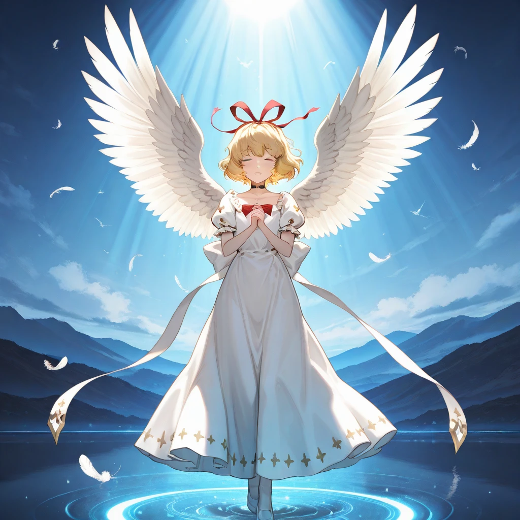((best quality)), ((highly detailed)), absurdres, (detailed eyes, deep eyes), (1girl), (glasses), <lora:UnderButtV4:.8>, UnderButt, looking down, looking at viewer, from behind, full body, <lora:hairdetailer:.7>, ((cherub playing a harp, short)), angelic, Flax hair, (floating hair), blue eyes, large white wings, symmetrical wings, (halo), golden glow, calm smile, short hair, flowing (white robe), maxidress, (cross), (clouds), (inside, in an elevator), <lora:dishwasher1910_style_v02:1>
