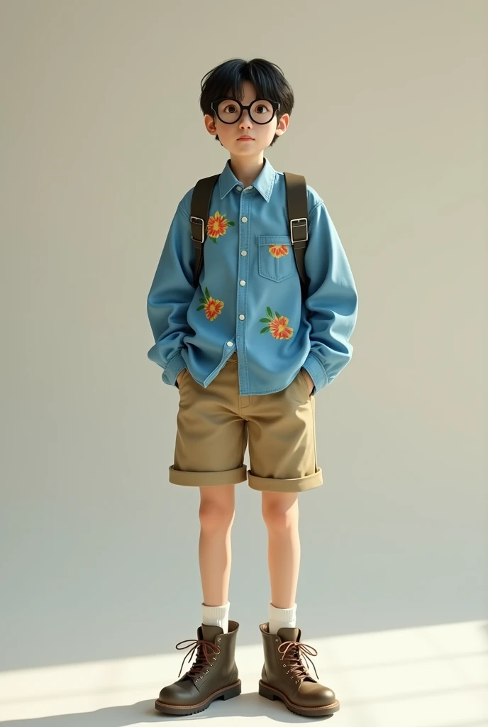 Blythe boy doll, white, Wavy brown hair, White dress shirt with tie, Denim shorts, Converse shoes