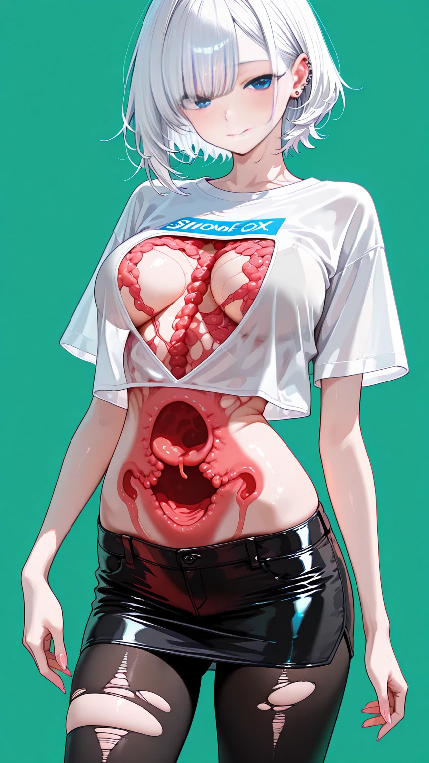 ((Perfect Anatomy:1.3)、(Complete Hand:1.3)、(face it head on)、Realistic、RAW Photos、Tabletop、highest quality、High resolution、Delicate and beautiful、Perfect Face、Beautiful details、Fair skin、Real human skin、pores、((Thin legs))、(Black Hair):1.2), 8k, 12-year-old girl standing half-length, 85mm,公式AR RAW Photos, Super slim slender beautiful girl、Plain white short sleeve T-shirt、Lower body nude、Exposing the groin or genitals、