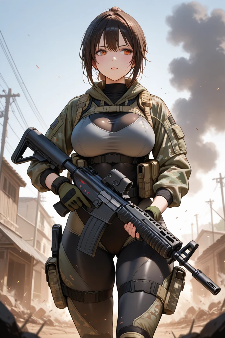A pregnant woman, (wearing an open-belly short top: 1.3), military helmet, (holding a massage stick: 1.5), good hands, 4k, high resolution, masterpiece, best quality, head: 1.3, ((Hasselblad photography)), fine skin, sharp focus, (cinema lighting), soft light, dynamic angle, [:( facial details: 1.2): 0.2], large breasts, (((military training camp))), white liquid drenched all over the body