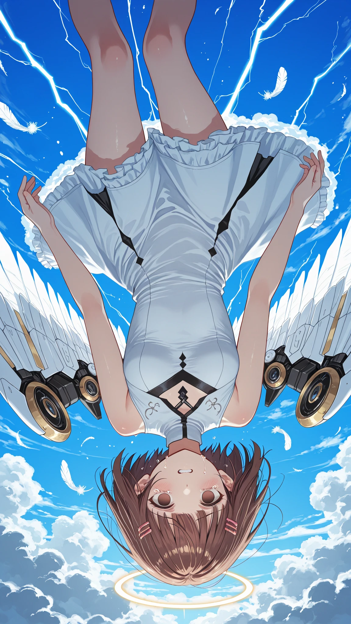 jump sylph nudist、Torn clothes are scattered around、Unstable buoyancy sandstorm、amazing dynamism、great angle、