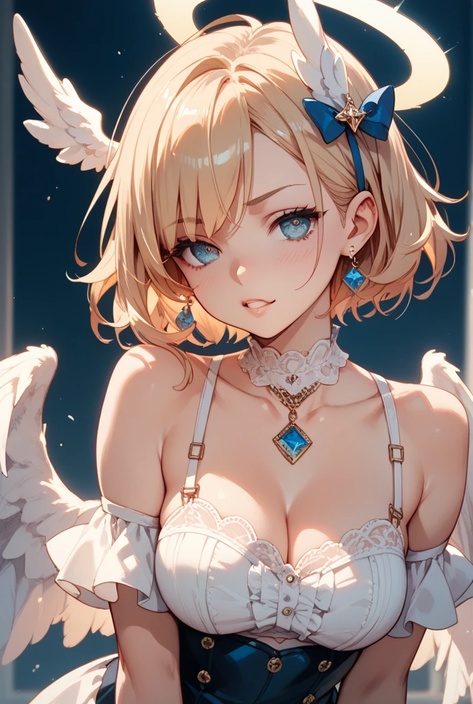 anime girl with wings and a collar posing naked, a pastel by Shitao, pixiv, auto-destructive art, top rated on pixiv, extremely detailed artgerm, seductive anime girl, angelic wings on her back, , zerochan art, trending on artstation pixiv, kawacy, artgerm on artstation pixiv