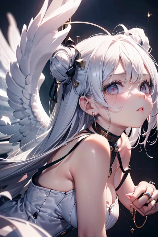 White hair, heterochromia, lolita, little girl, angel halo, fallen angel