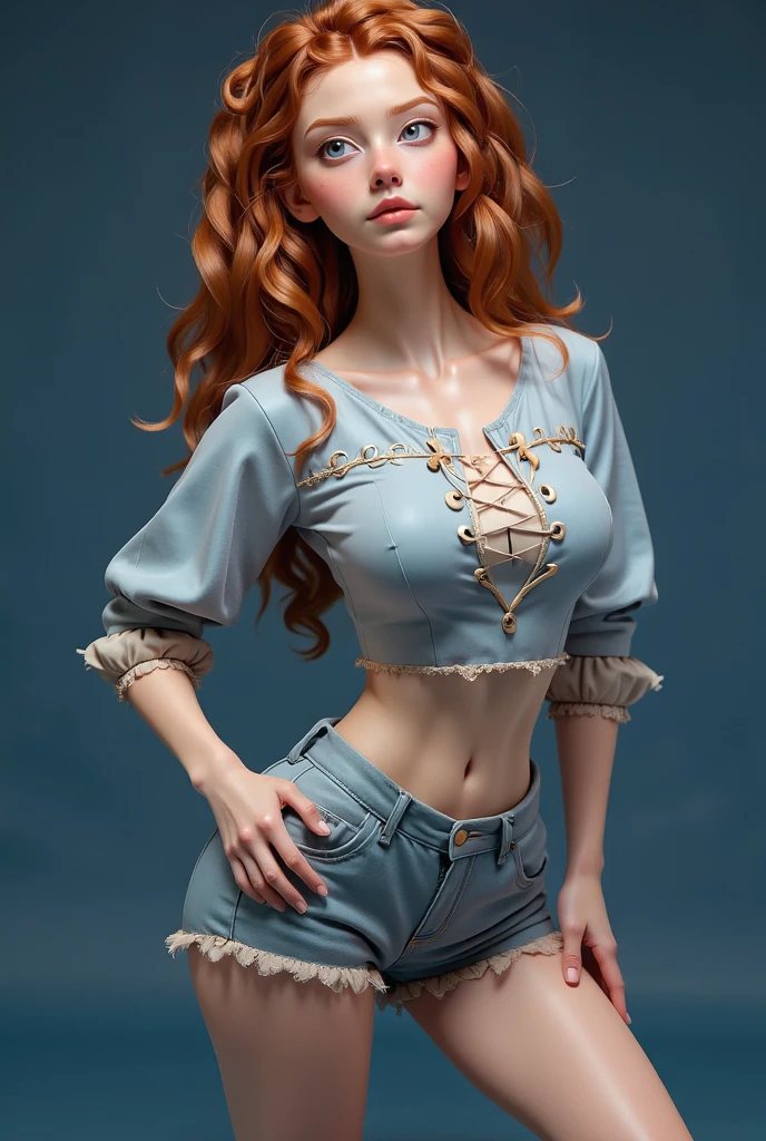 there is a woman that is standing on a couch with a necklace, her belly button is exposed, tinyest midriff ever, she has olive brown skin, she has long redorange hair, vanessa morgan, nicki minaj curvy, with long red hair, her hair is long and straight, 2 4 year old female model, red waist-long hair