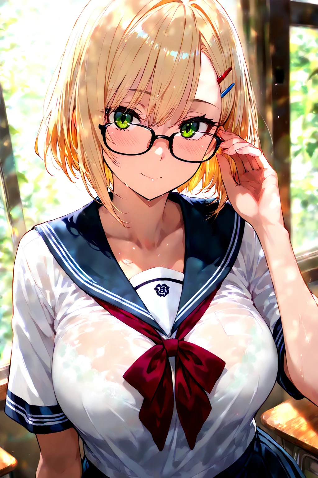 boyish　short hair　small body　shyness　thighs　depressed　small breasts　Glasses　sweaty　naked　open mouth　bed　lie down