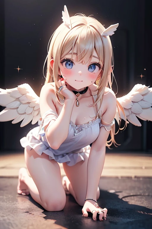 (((Browsing Caution))), masterpiece, 8k, whole body, girl, Small breasts, 12 years old, Angel,Lightの羽, null, Light, god々Shii, まぶShii, blonde, ((Nipples)), Shine, 逆Light, Flare, Bokeh