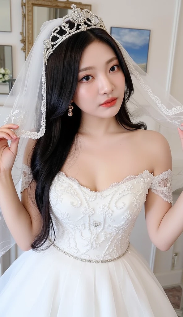 Un primer plano de una mujer con un vestido de novia posando para una foto, jaeyeon nam, heonhwa choe, Hwang se - es, lee ji - eun, lee ji-eun, jiyun chae, seson yoon, sangsoo jeong, hermosa mujer surcoreana, aparcar desde-min, kim taejin, kwak ji joven