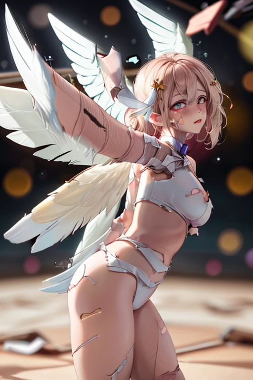 {(japanese young girl)}, (She is fused with futuristic Gundam mecha:1.1), white theme, with headgear, with v-fin , ((unarmored cleavage)), ((unarmored stomach)), ((unarmored upper arms)), ((unarmored face)), (unarmored hands), (unarmored waist), ((unarmored thighs)), (unarmored ankles), japanese girl wear white micro bikini, crawl on all fours:1.2, full body:1.5, ,destroyed city background, multilayer textureperfect proportions, octane rendering, duotone lighting, Low ISO, wide aperture, White balance, Rule of thirds, ultra HD16k, HDR (High Dynamic Range), Ray Tracing, NVIDIA RTX, Super Resolution, Subsurface Scattering, PBR Texturing, Post Processing, Anisotropic Filtering, Depth of Field, Maximum Clarity and Clarity, High efficiency subpixel, subpixel convolution, particles of light, light scattered, Tyndall effect, full body:1.5, doggy style, cute, (cute:1.2), (bob cut:1.3),三つ編み, 黒髪, 太い眉毛, 薄い色の虹彩, 大きくて輝いている黒い瞳, 長いまつげ, 小さく薄い色の自然な唇, (Average face of Japanese idols), (日本人特有の童顔:1.3), (baby face), 広いおでこ:1.2, ふっくらした頬, 小さな顎, visible side boob, (mechanical wings), astride a huge weapon, , asymmetric body,looking at viewer,Focus on the eyes,with sleek and menacing design, (完璧な4本の指, 親指1本),