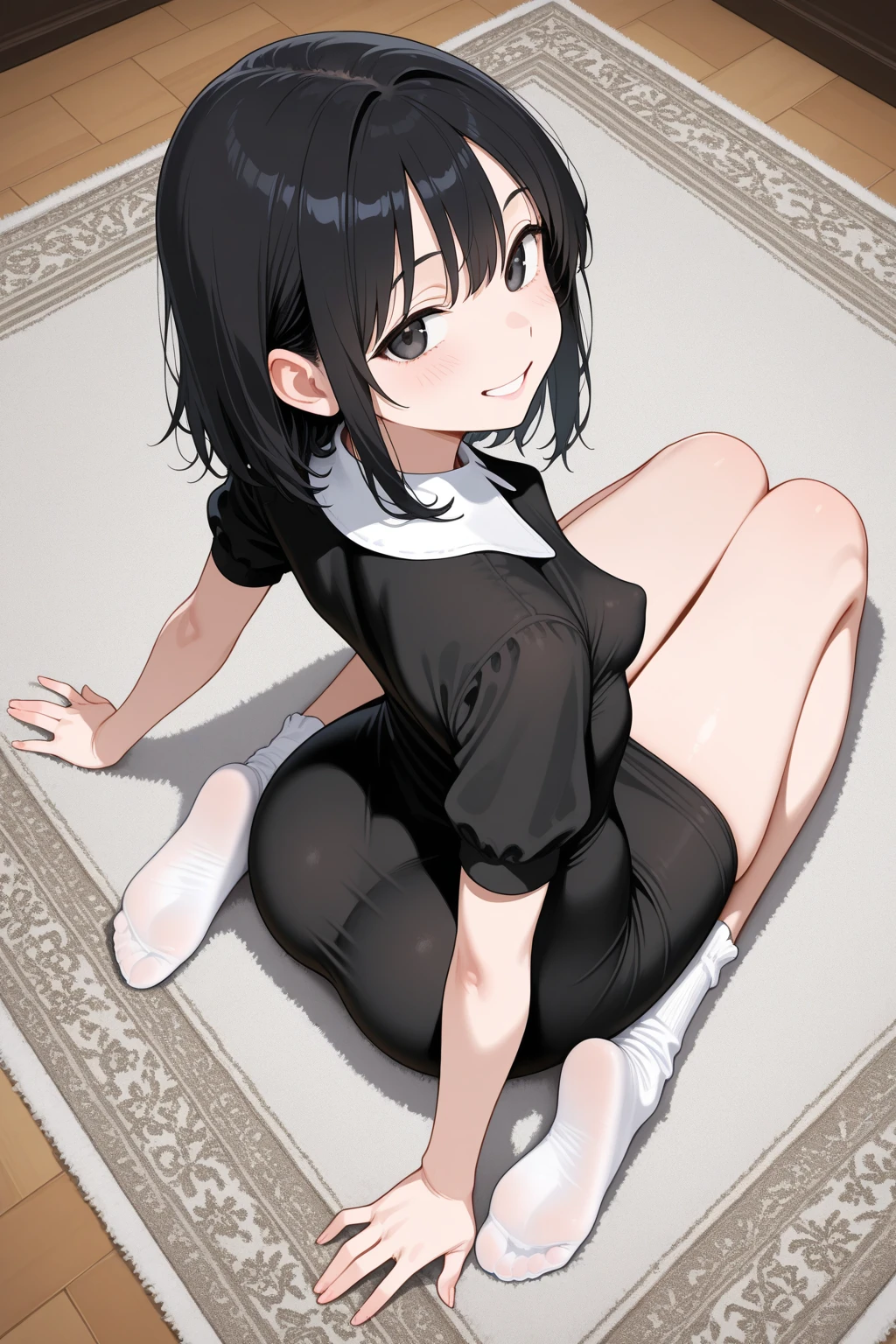 (best quality, master piece)、NSFW, black hair、ロリ、幼い、short hair、茶髪、white dress、幼稚園