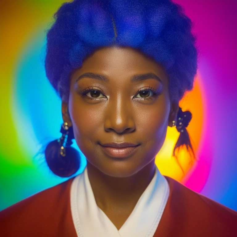 Dark-skinned woman with a yukata, very big tits and you are undressed, her ass is fat and the yukata is tight, she has curly purple hair and slanted silver eyes, full lips