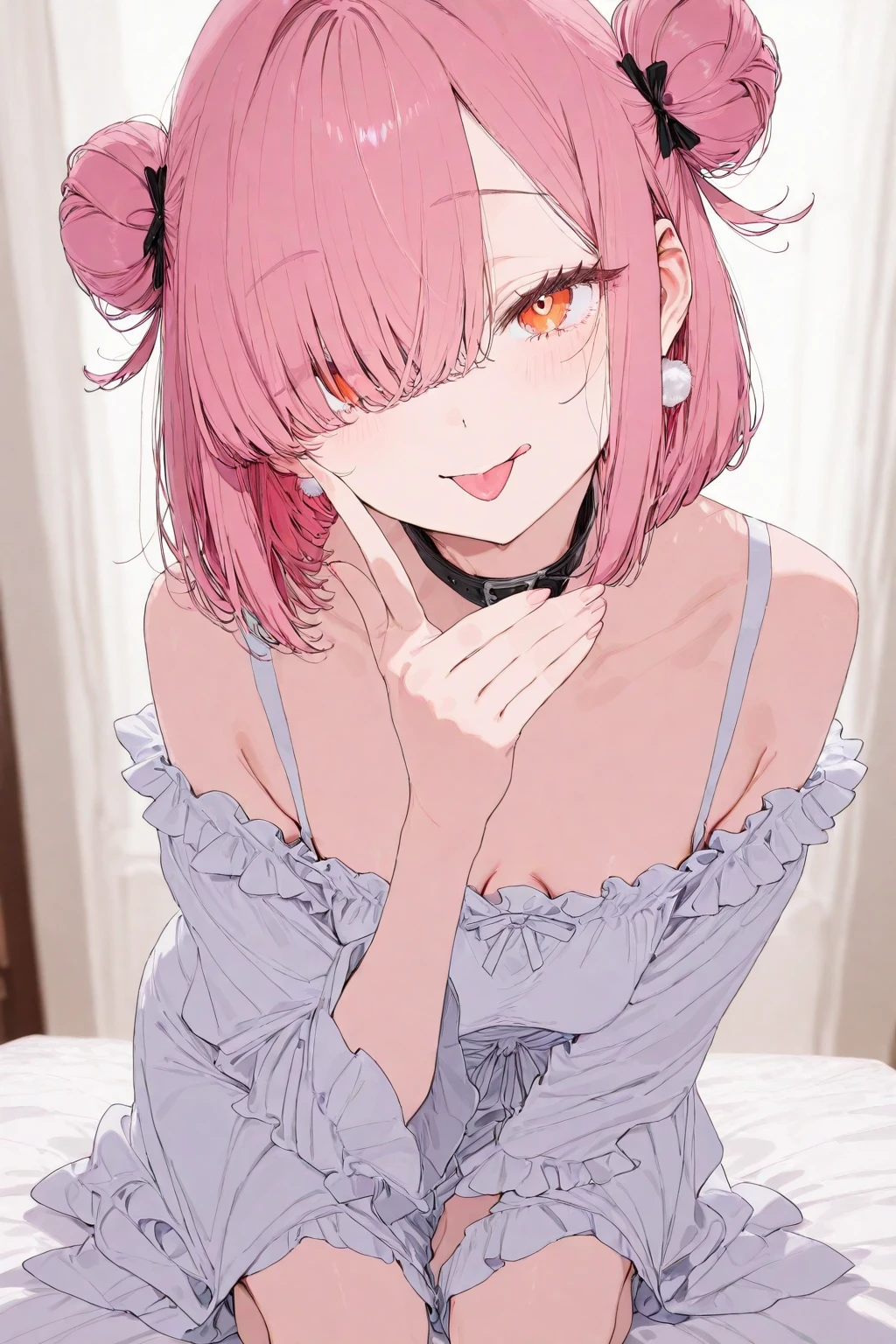 Masterpiece, anime girl, solo, looking at viewer, pink hair, gold eyes, side ponytail hair