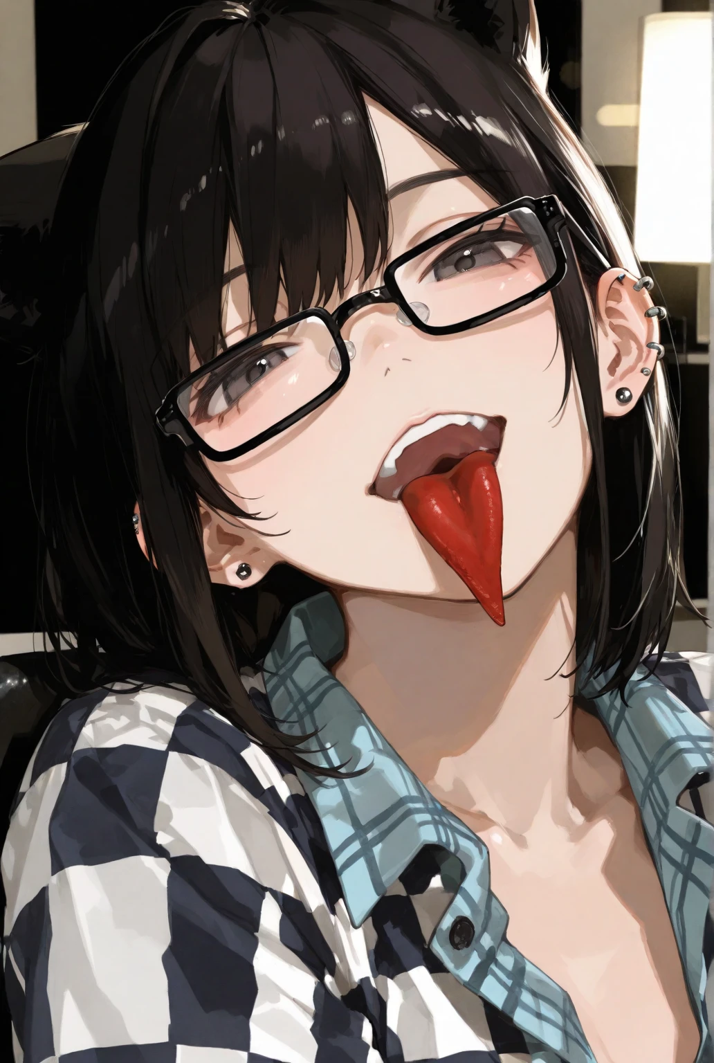 girl,((Cute glasses)),((♡)),((flying Heart's)),((Lovehotel background:1.3)),(close up of face),((NSFW:1.3)),((fellatio:1.25)),((Hina Festival)),(()),(I&#39;m putting my hand in my pants:1.5),((masturbation behavior:1.3)),((angle from below)),