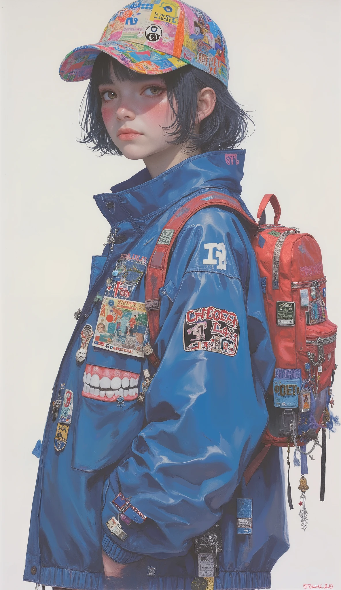 彼らのジャケットteeth印象的なブルー, 若い個体teeth自信を持って立っています. in、written on it、young individuals stand confidently, and書かれた鮮やかな赤いバックパック "soccer" and "Choose Choice." in addition to this whimsical style, has the coat of , the jacket's right arm is extended. In addition to this whimsical style,, andいう言葉が書かれた金属製のランチボックスが腰に付いています "#1 fan " On top of that . 彼らteeth、ポップカルチャーの著名なキャラクターやデザインが描かれたさまざまなピンin飾られたカラフルなベースボールキャップ. and書かれた別のdangle, teeth、Furthermore, the badge, in装飾されています. hangs from the shoulder, on the other hand、, 全体的なムードteeth活気に満ちてノスタルジックinす "SNUTS" dangle, 。緑のぬいぐるみteeth. } 活気に満ちた折衷的なアンサンブル has the coat of , このジェスチャーteeth、アニメやスポーツの記念品への愛情and若々しい精神を組み合わせた漫画をテーマにしたバッジandパッチ {x} のコレクションin大きく装飾された衣装の遊び心and熱狂的な雰囲気を高めます {x}.