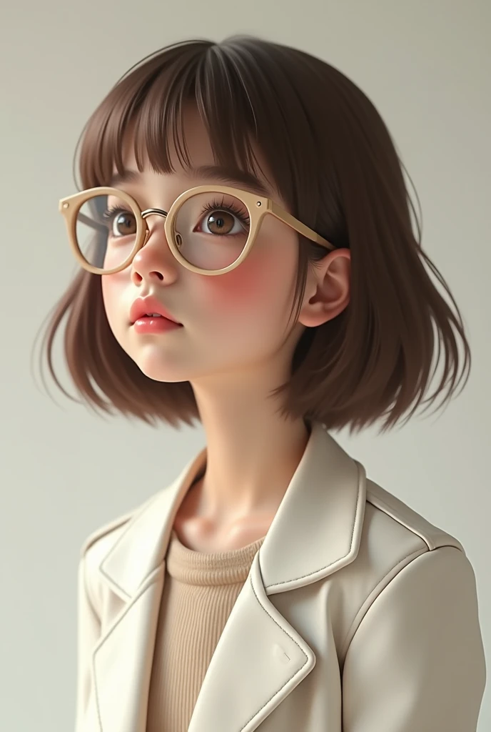 human skinny girl that have a chocolate head, wearing glasses and pijama
