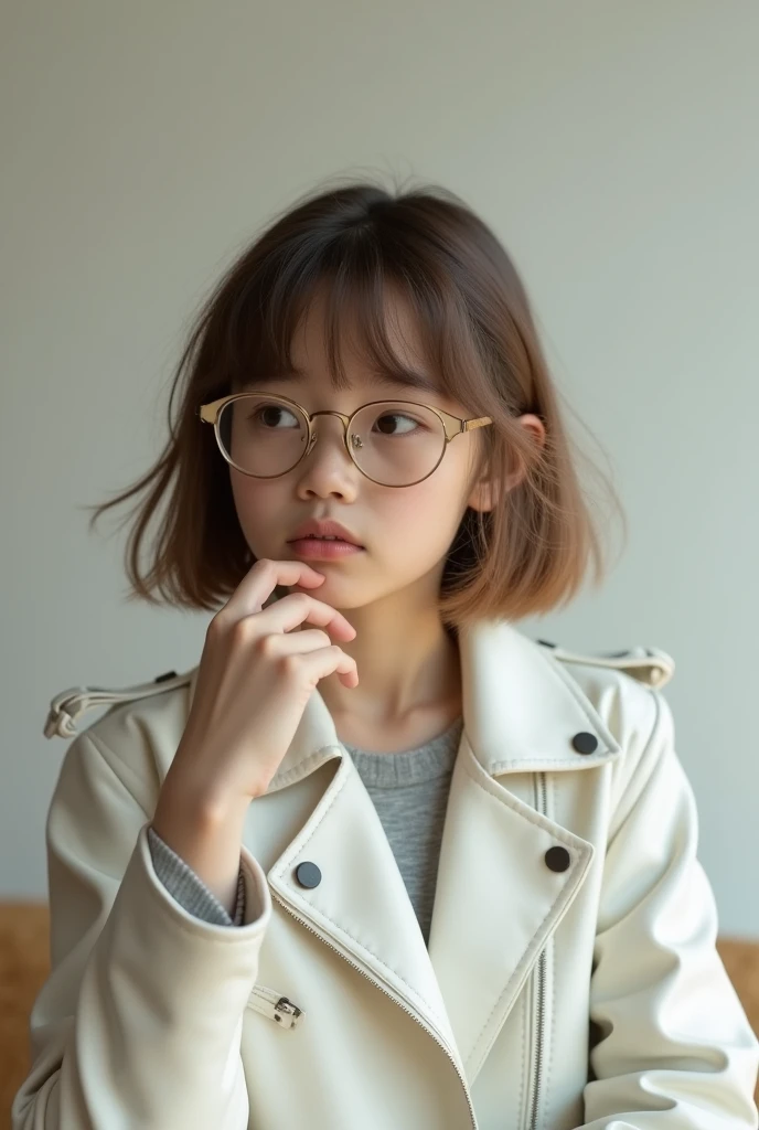 Create a black haired teenager with white glasses