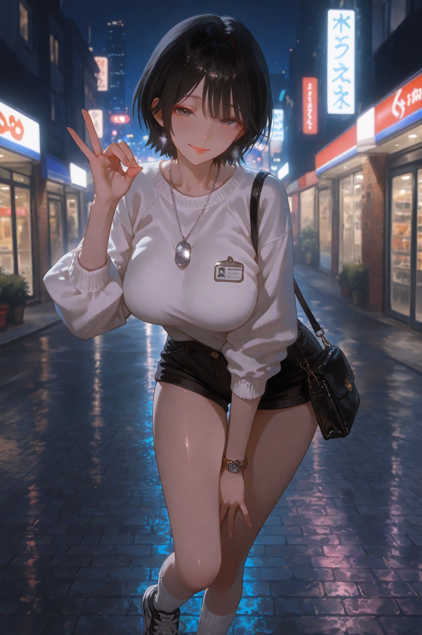 hiten kei style, claude monet, oil painting, night, denim pants, ((topless)), nsfw, masterpiece, street lamp, city, 1 girl, erect nipples, intricately detailed, navel, bare shoulders, brown hair, necklace, extremely detailed, bare breasts, puffy nipples, yellow eyes, bare stomach, wet, wet body, medium breasts, arm strap, teen, soft eyes, open mouth, half open eyes, lusty eyes, blushing, head tilt, side bangs, huge nipples, bracelet, neon lights, belt, holding beer bottle, legs, standing, short hair, tongue out, long tongue