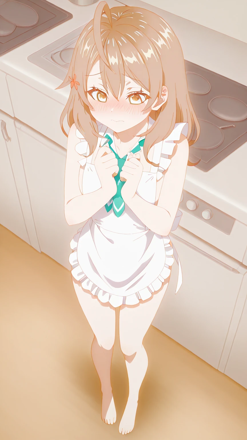 (masterpiece), (best quality), (ultra-detailed),(best shadow:0.2), (best illustration), (an extremely delicate and beautiful), dramatic lighting, finely detail, detailed small bathroom, 1girl, standing, (inazuma:1.33) from kantai collection, solo, hair up, flat chest, brown hair, open mouth, :o, finely detailed iris, underwear, (white panties:1.22), (white bra:1.33), ribbon, cameltoe, (blush:0.8), brown eyes, (from above, perspective:1.22), arms up, hand on own head, detailed bathroom sink, detailed bathroom towel, barefoot, detaled bathroom counter, detailed bathroom mirror, naked, (nude), doorway, bare arms, bare shoulders,