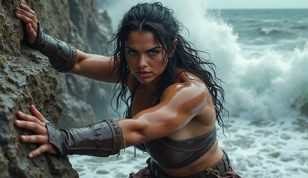 Dark Fantasy Art of (Cinematic Film stock footage style) in (arri alexa style) (Kodak film print style),
 <lora:Mortal Kombat-000003:1>
a muscular woman with a big breast is posing Mortal Kombat Style, dark, moody, dark fantasy style