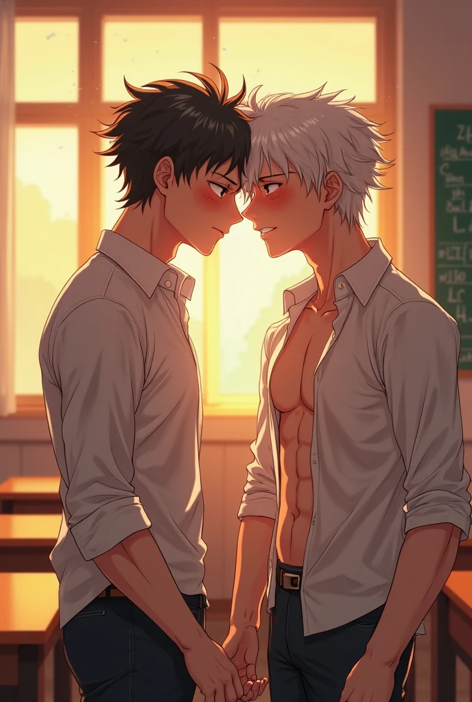 1 american gay anime man taking a shower next to a gay anime man in a rustic bathroom by Aaron Horkey and Jeremy Mann, masterpiece, best quality, Photorealistic, ultra-high resolution, photographic light,
