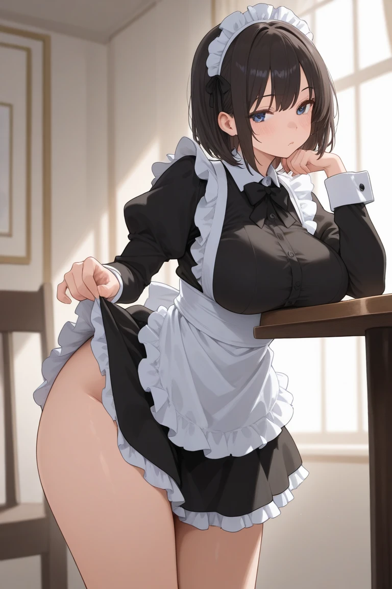 masterpiece, best quality, cowboy shot, medium breasts, black hair, short hair, high ponytail, white maid headdress, black frilled maid outfit, black stockings, showing breasts, nipples, black stockings,
<lora:Vaginal on side 768-000072 (2):0.95> 1girl, 1nude boy, vaginal, on side, penis, sex, pussy, testicles, on the table, one leg on the table, food on the table, looking away, orgasm facial expression,
<lora:faceless-11:0.2> faceless male
in the restaurant,