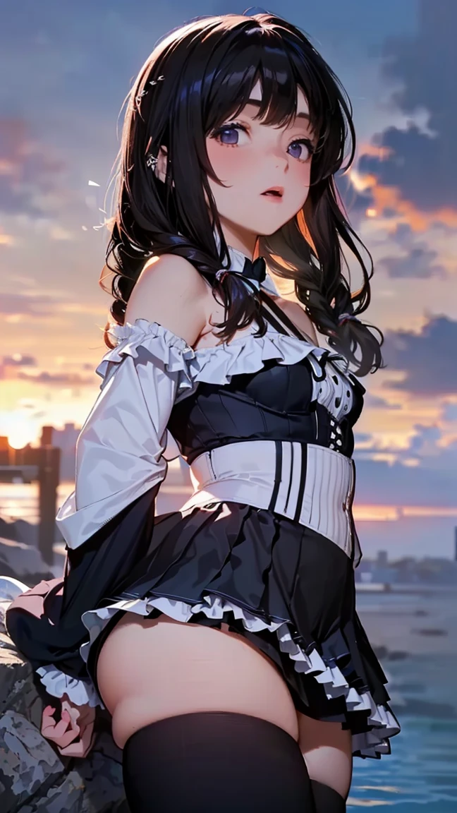 Women,20 years old,, event,evening,(((Bunny girl))),open mouth smile((high leather boots))(garter belt),((black fur)),blush、Surprise face,