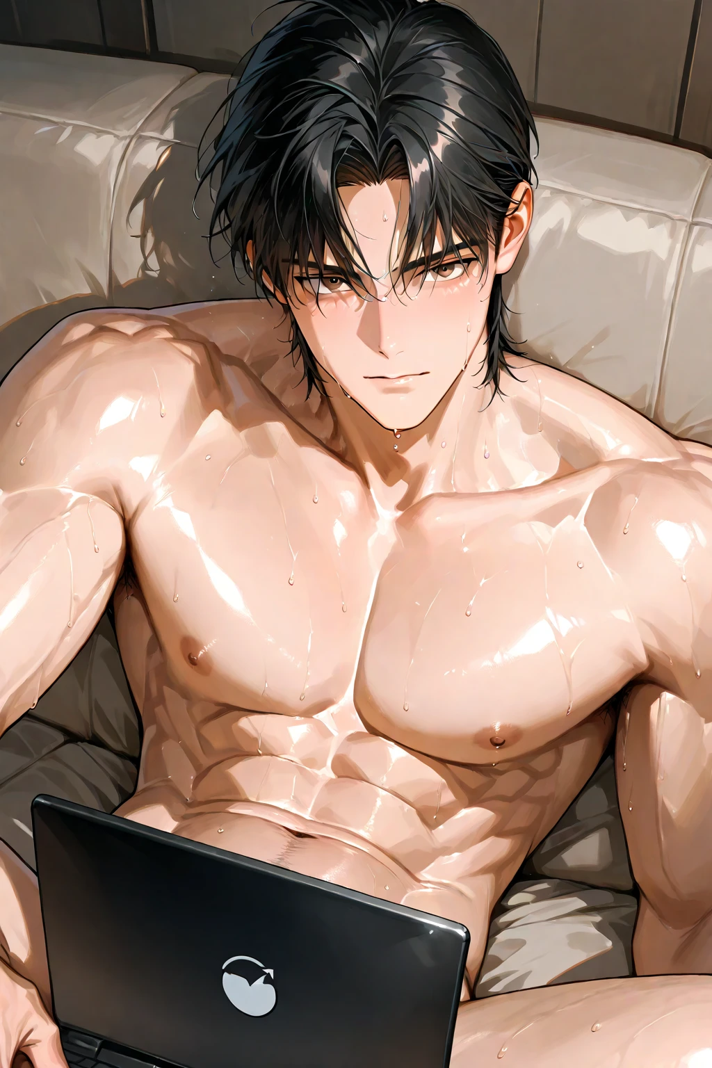 Father lying on the bed nude ,((Cool Father:1.3)),((muscle))、Upper Body、(tall)masterpiece, highest quality, Illustration of the novel, High resolution,A special day to express gratitude to one's father、Father's Day is approaching。Warm Father、strict father, feet, sweaty feet.