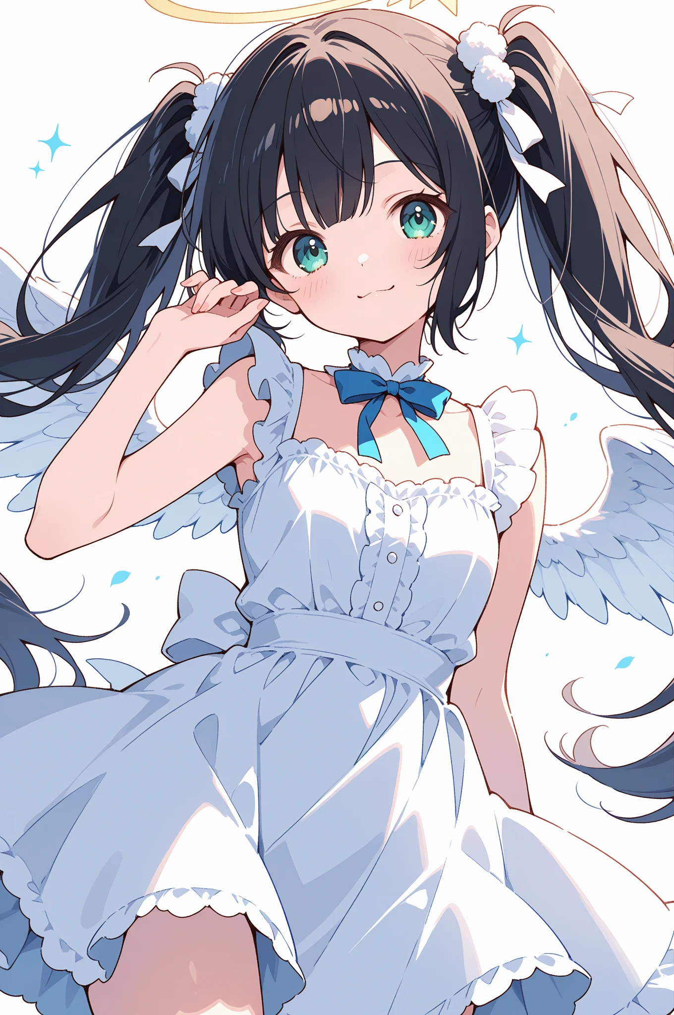 (Incredibly Absurdres Absolutely Resolution: 1.5), Top Quality, Masterpiece, Ultra High Definition, 8K, Early Summer, (Wide Pants, Sleeveless with Black Stripes), Shojo Manga Style Loli, One, Soft Line Art, Digital Enhancement, Shojo Manga Touch, Shojo Manga Core, Flowing Fabric, Close Up, ( shoulder-length hair length and short braid)), soft drawing, fluffy, soft, beautiful black hair, clear eyes, (((gentle smile)), ultra-detailed digital anime art, clear face depiction, ultra-detailed shoujo manga character art, clear facial features, ultra-detailed manga style, top quality colors, hand gestures, angle visible to the feet, nature, zentangle: 1.3, entangle、beautiful and aesthetic:1.3、High quality:1.3