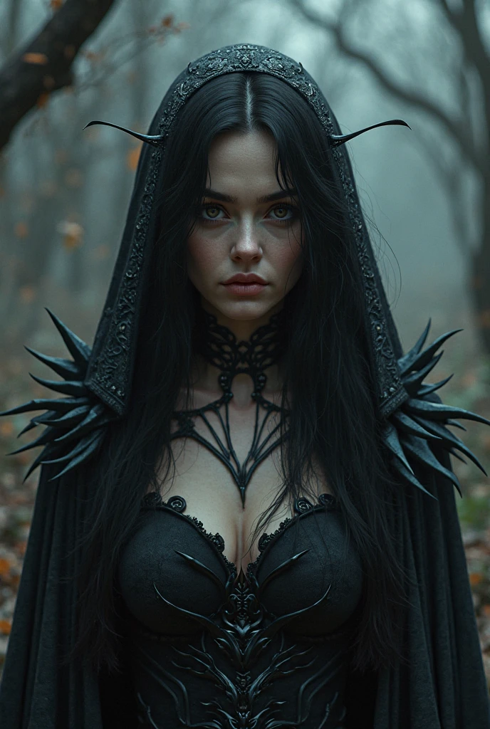 Young girl, demonic, priestess, glowing eyes, topless, horns, pentagram