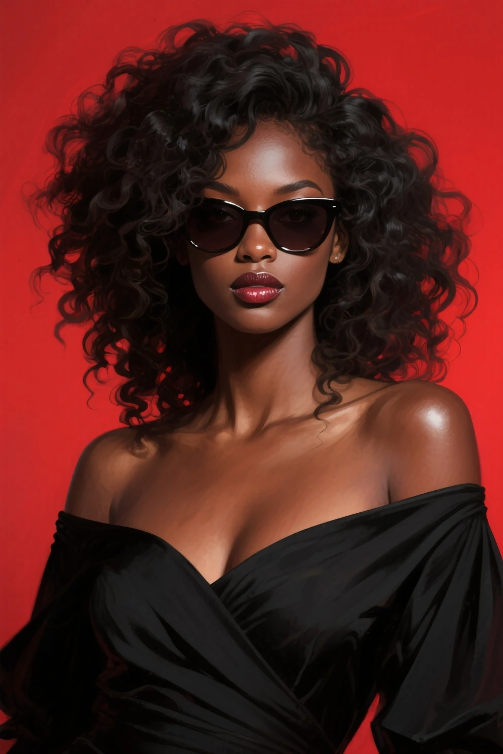Beautiful black woman, Trinity matrix movie style, black leather outfit with black leather overcoat, wearing futuristic glasses, observant look, movie light, 4k picture, masterpiece, perfect, afro naiobe style hairstyle --auto --s2