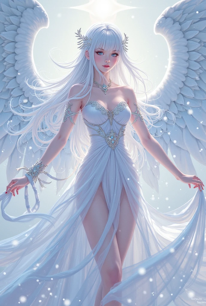 Image of an arafed woman with white hair and angel wings..., beautiful fantasy art, of beautiful angel, of an beautiful angel girl, Beautiful Angel, a beautiful female angel, very beautiful fantasy art, beautiful digital works of art, amazing fantasy art, amazing fantasy art, digital art fantasy ), beautiful fantasy art images, full - body majestic angel, beautiful fantasy anime