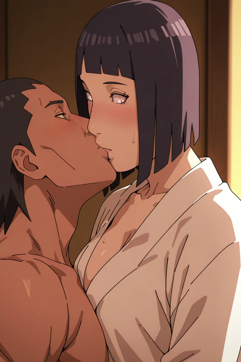 masterpiece:1.6, best quality), finely detailed beautiful eyes: 1.2), colorful, shinkai makoto, kimi no na wa., 1boy, buzzcut, muscular, brown eyes, nude, boy caressing girl's body, breast groping, breast grope, hold breast,1girl, bangs, black hair, small ponytail with red ribbon, short hair, blush, brown eyes, Red Christmas Dresses, open shirt, medium breast, nipples, pink nipples, indoors, sit, sitting on bed , bed,bedroom, lamp, cowboy shot, face to face