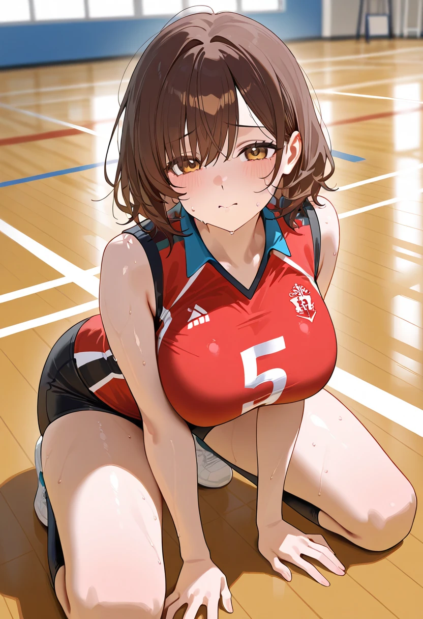 unity 8k wallpaper, anatomically correct, (((masterpiece))), (((best quality))), (((ultra detailed))), (((high-resolution))), ((Ultimate cutie)), perfect hands, perfect finger, (((good anatomy))), detailed beautiful face, shiny hair, (((gyaru))), (potbelly), (curvy), medium breasts, ((Thick thighs)), (((solo))), ((seductive smile)), (((blush))), 
BREAK, masturbation,  (((sit astride the perfectly spherical shape 6-inch volleyball))), (((Straddling a perfectly spherical 6" volleyball))), (((Perfectly spherical 6" volleyball fits perfectly crotch))), BREAK, (((Rub the  Perfectly spherical 6" volleyball against crotch))), masturbation, 
BREAK, (Collared volleyball uniforms), sleeveless, ((buruma)), ((kneepad)), pussy juice stained, (elbow pad), (((sweat))), (((covered in sweat))), ((deep breathing)), in Volleyball Court, indoor, lighting,  looking at viewer, full body, (spoken heart)