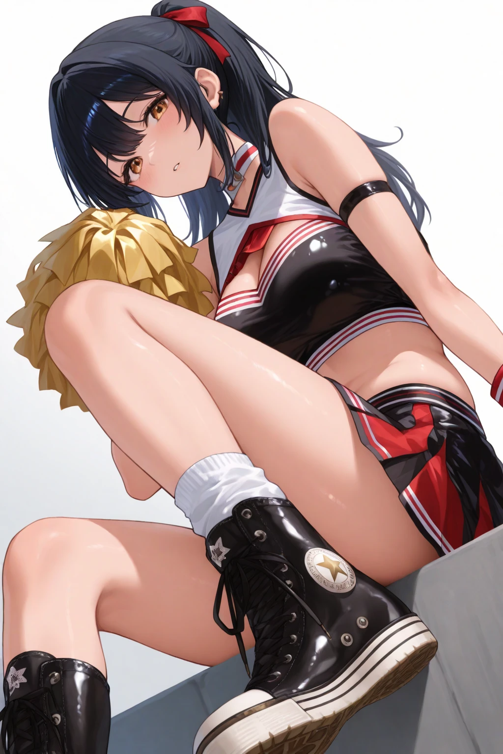 ((top-quality)), ((​masterpiece)), Pitch Resuit、((Adult Woman))、25-years old、、Idol、Sobbing tears、Wet_Clothes 、watermarked 、knee high　white、pantyshot、(cum in vaginas:1.4))、cum in mouth.、Large crowds、Stadium、Attention、see -through. Lift Mini Skirt、point at viewer、 Mini skirt dress 、underboob, , (shiny skins, perspired:1.4),、 Large crowds, Short black hair, Brown-eyed,,,,depth of view,The eyes are delicate,Sharp pupils,,、A slender、(thick thight)、A smile、On stage、Shooting