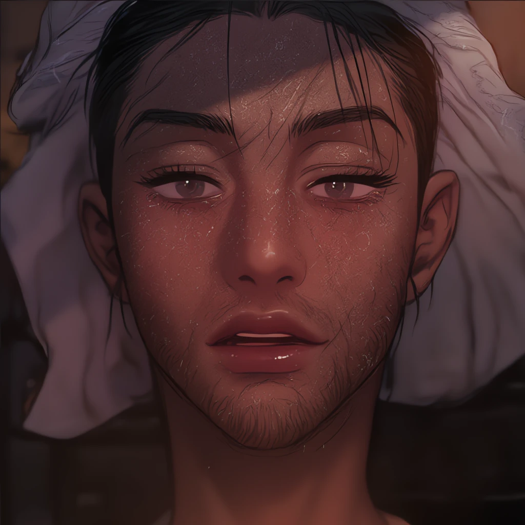 Man in cowboy looks with hunter eye and sharp jawline