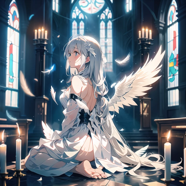 tmasterpiece,Portrait of an angel in prayer,Evil countenance,Three eyes,eye closeds,Black and white wings,A frame eroded by darkness and light